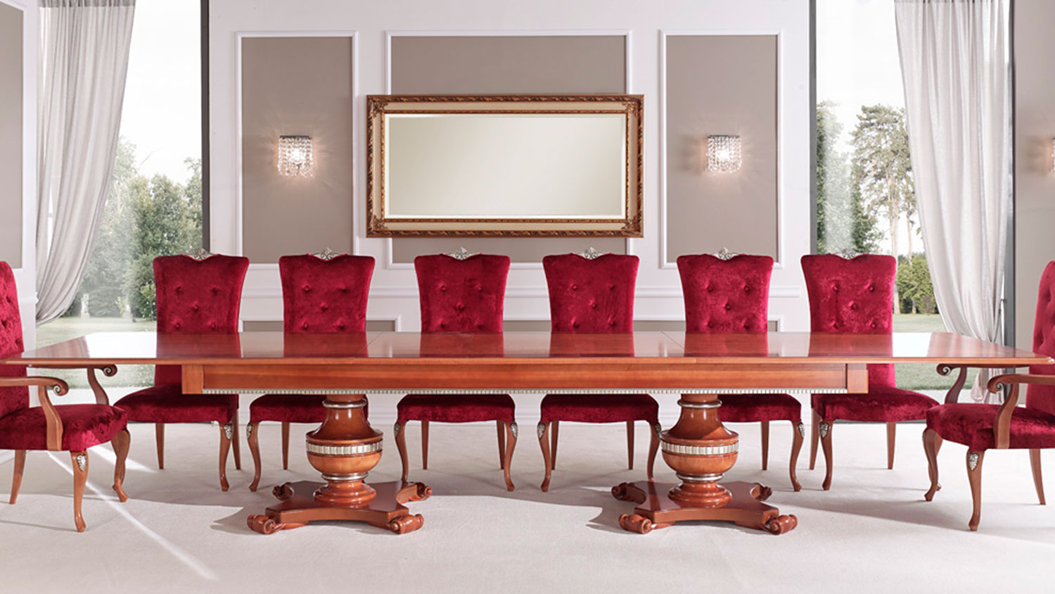 classic rectangular extendable dining table high back chairs and armchairs 9777