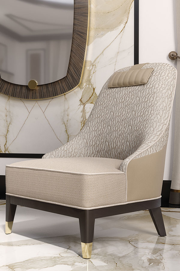 contemporary beige armchair in fabric and leather 8520