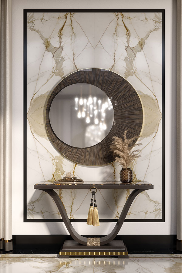 contemporary black console round mirror 6479
