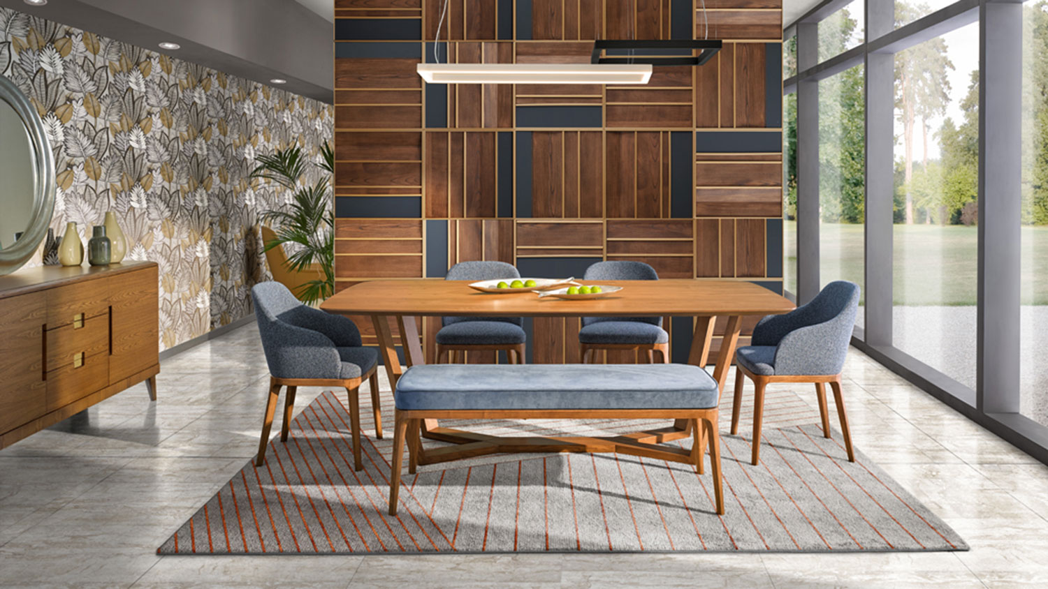 ermione modern dining in walnut finish 5305