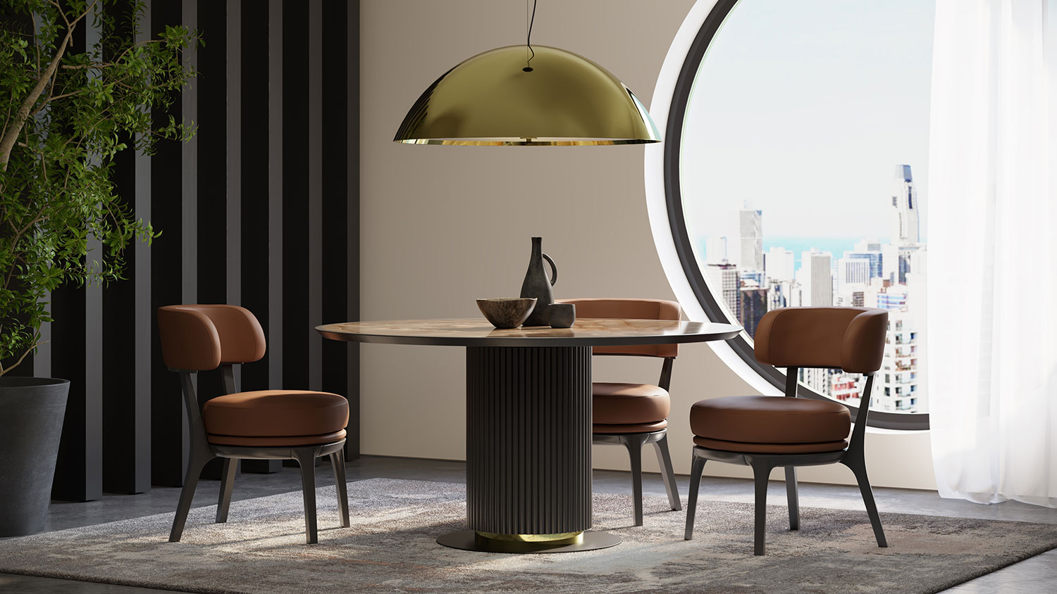 fluted ceramic top round dining set 8328