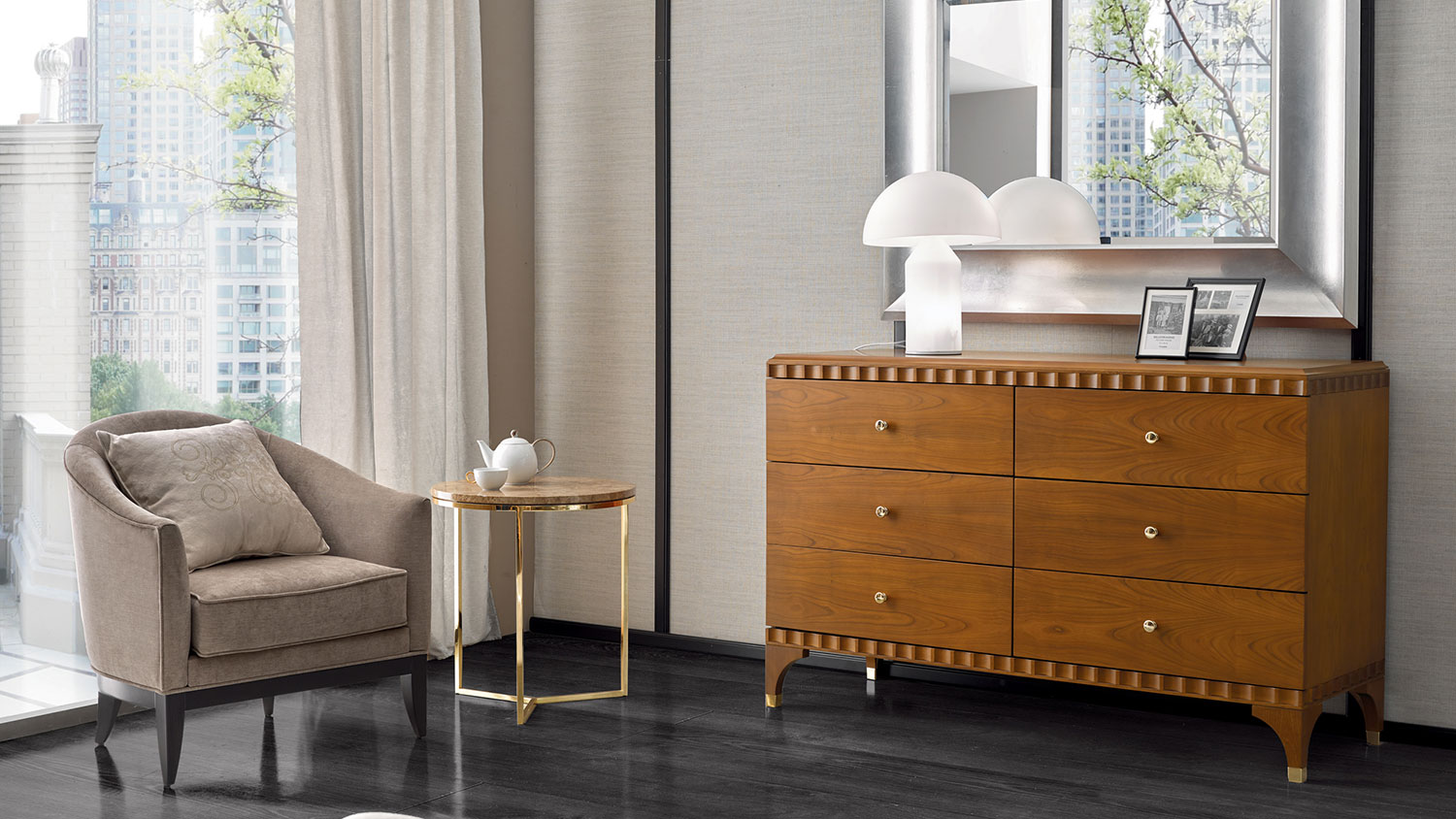 king armchair marble lamp table and large chest 7407