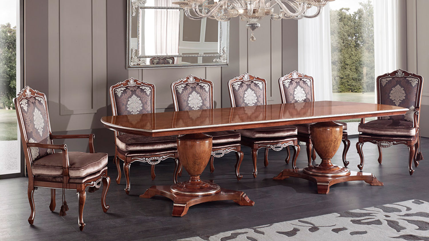 large classic table on pedestals with chairs and armchairs 3187