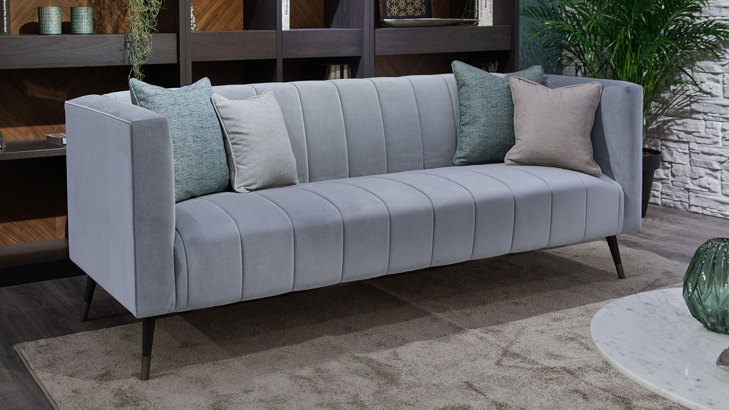 lixis fluted 3 seater sofa in light blue velvet 6435