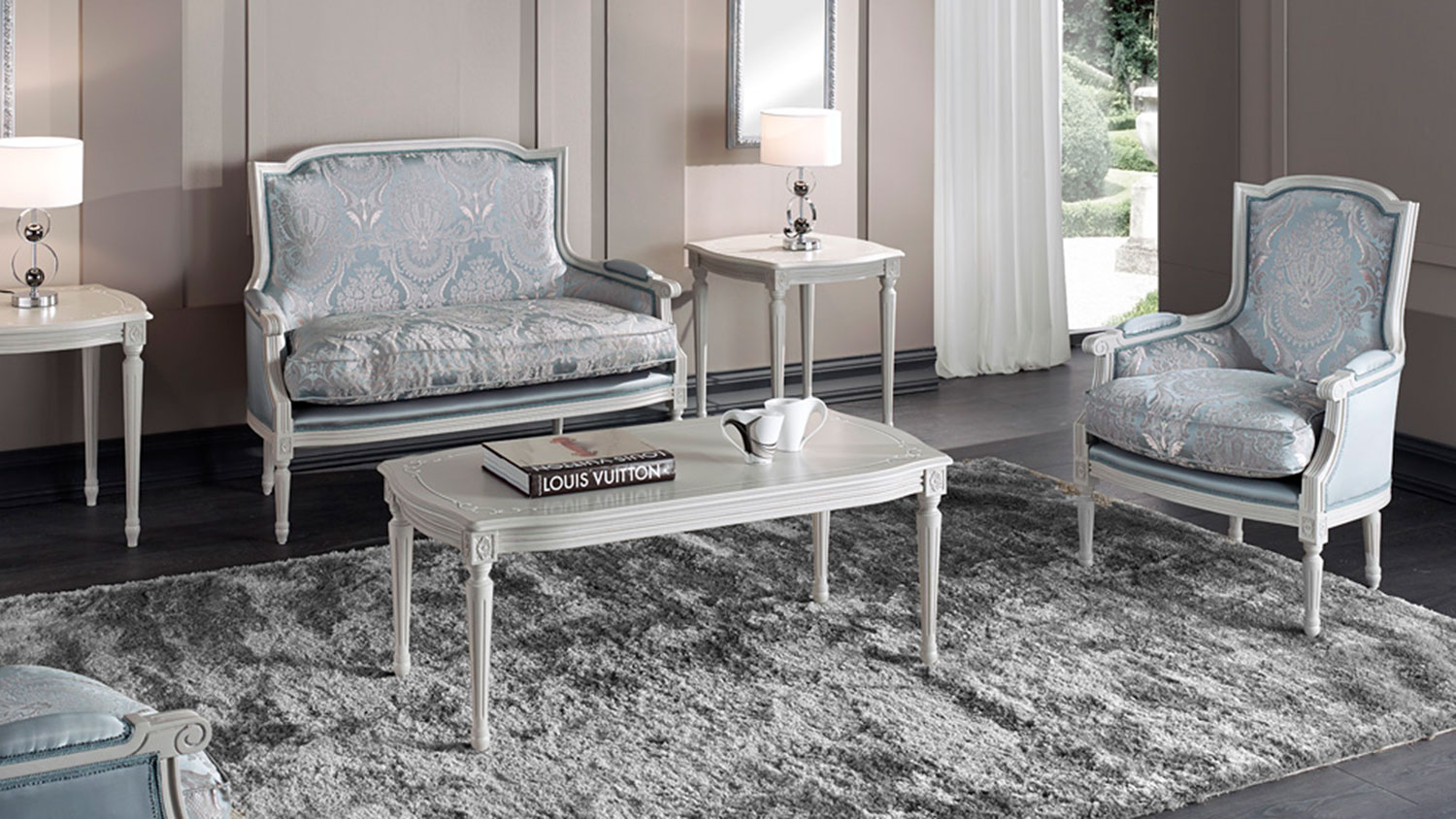 louis stile white living sofa armchair and coffee tables 8242