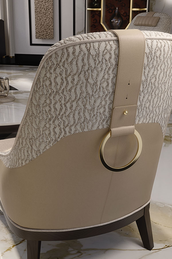 ormanetal ring handle on leather armchair back 9801