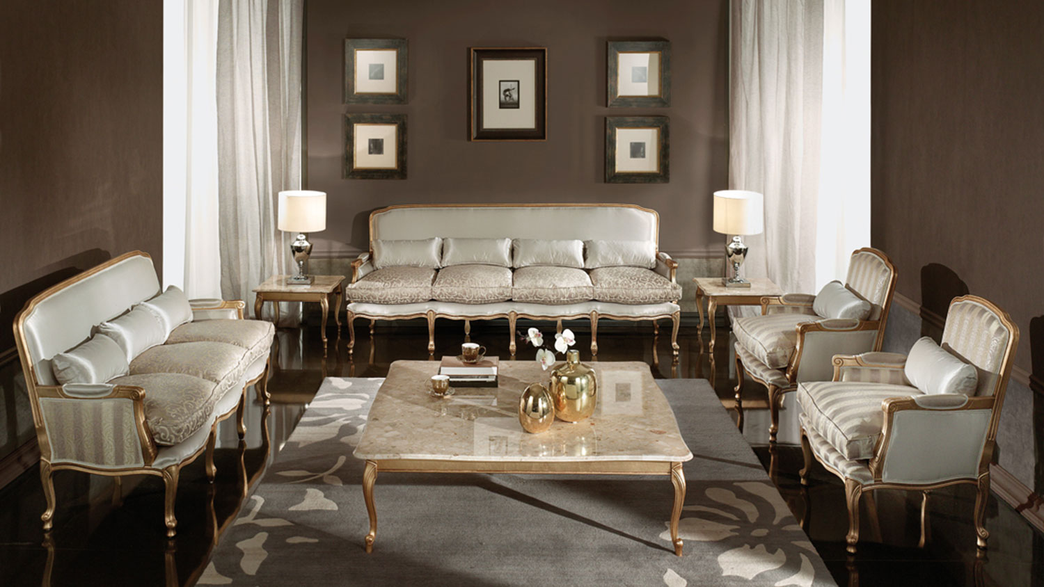 sofa set in gold leaf with coffee table 6674