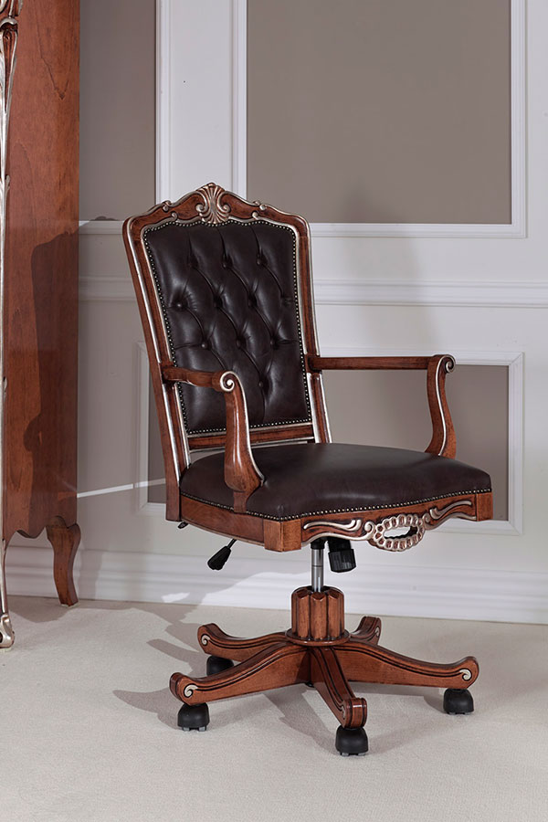 ursula baroque swivel office chair in black leather 1530
