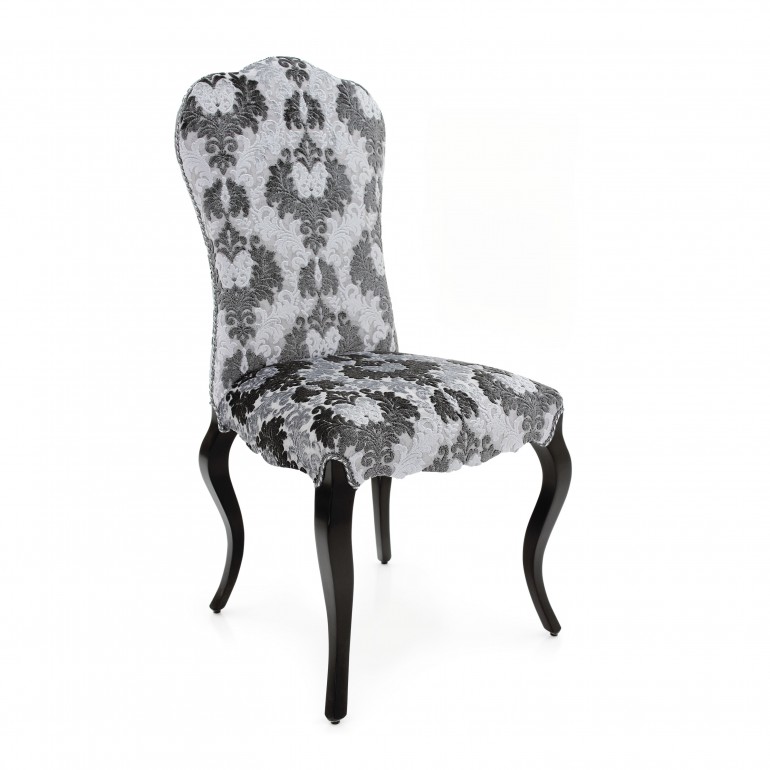 Classic chair Doge by Sevensedie - beech wood frame - upholstered back - lacquered in a dull black finish - upholstered in a classic silver damask fabric