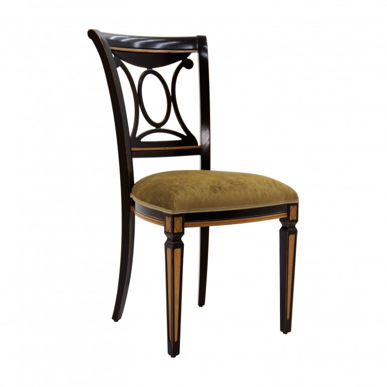 Classic italia chair Archetto by Sevensedie - solid beech wood frame - polished in dark bicolor black and cherry finish - upholstered in a gold color velvet 