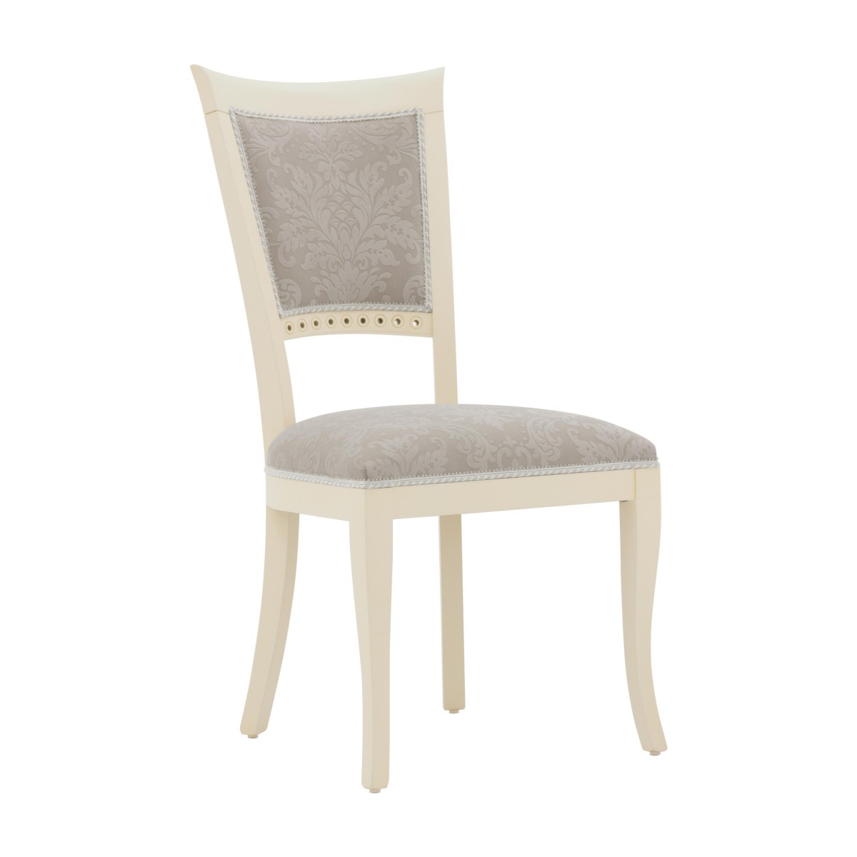 Classic chair Modigliani by Sevensedie with beech wood frame, elegant padded backrest, upholstered in damask fabric