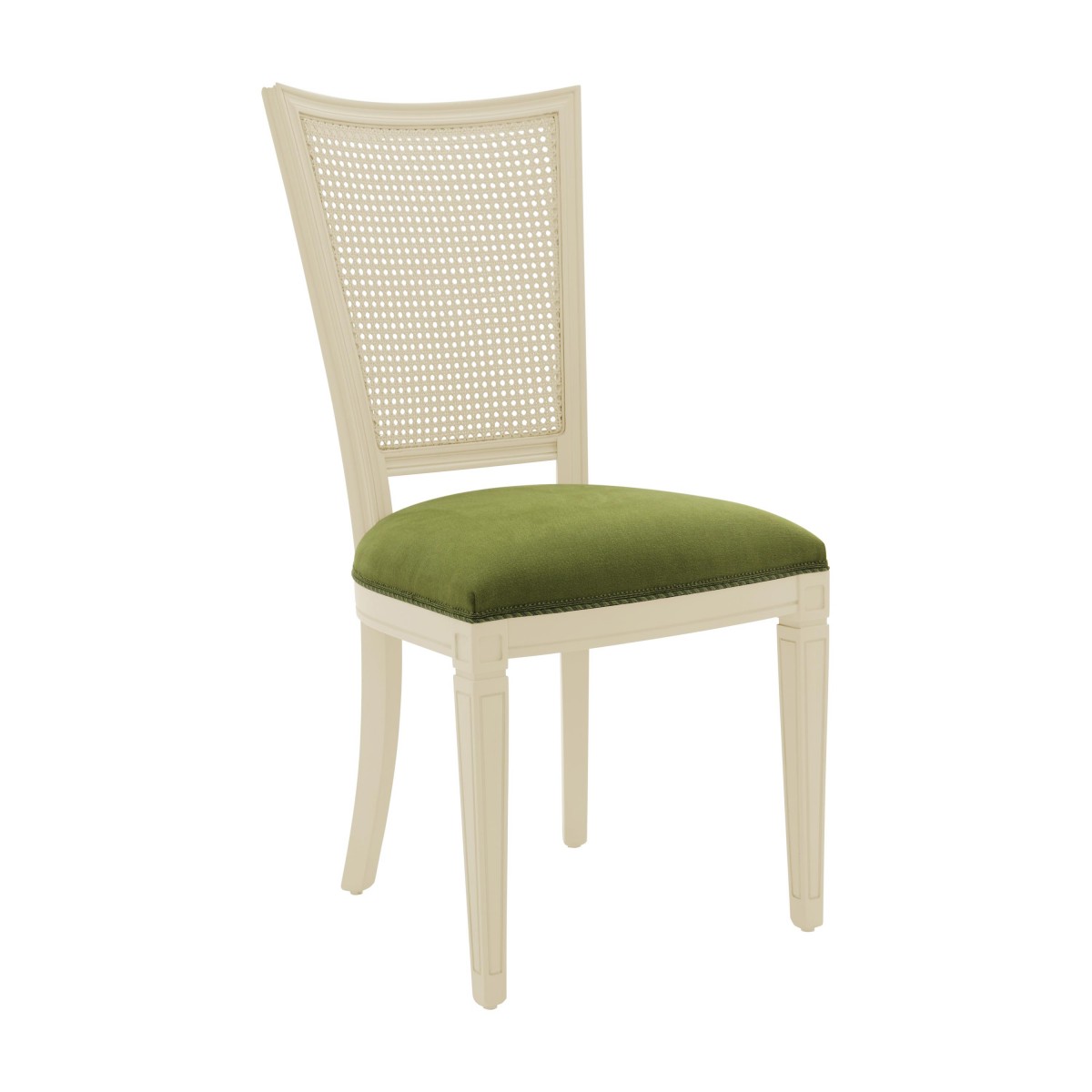 Classic italian chair Praga by Sevensedie - beech wood frame - lacquered in cream finish -  seat padded in green velvet