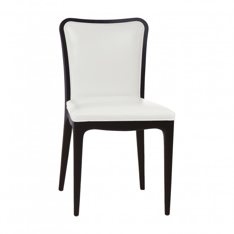 Contemporary replica chair Curve by Sevensedie - solid beech wood frame -  padded back rest - matt black lacquered - upholstered in top grade white real leather