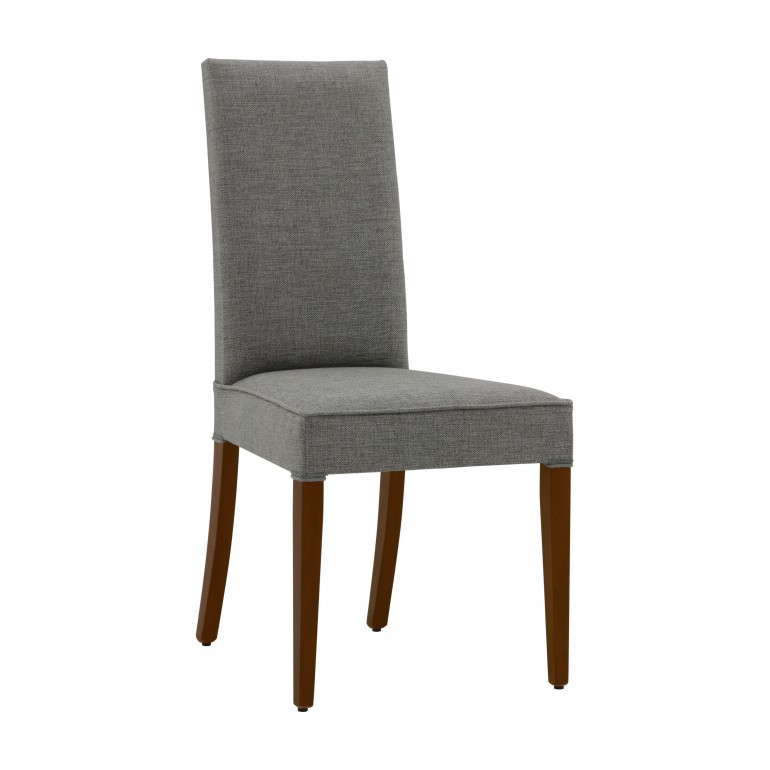 Contemporary chair Joice by Sevensedie -  beech wood frame -  upholstered back rest - legs in a light walnut finish - silver grey fabric.