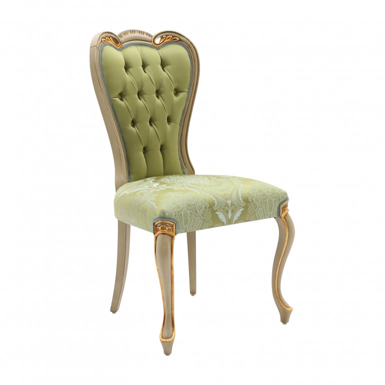 Classic chair Angelo by Sevensedie the perfect hotel chair - beech wood frame - Upholstery in green silk effect fabric with floral pattern.