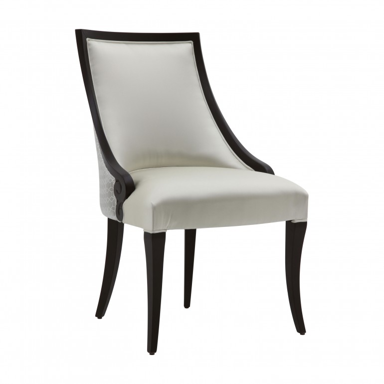Classic dining chair Aria by Sevensedie -  beech wood frame -  fully upholstered back rest -  Polished in satin black finish - upholstered in an ivory color fabric 