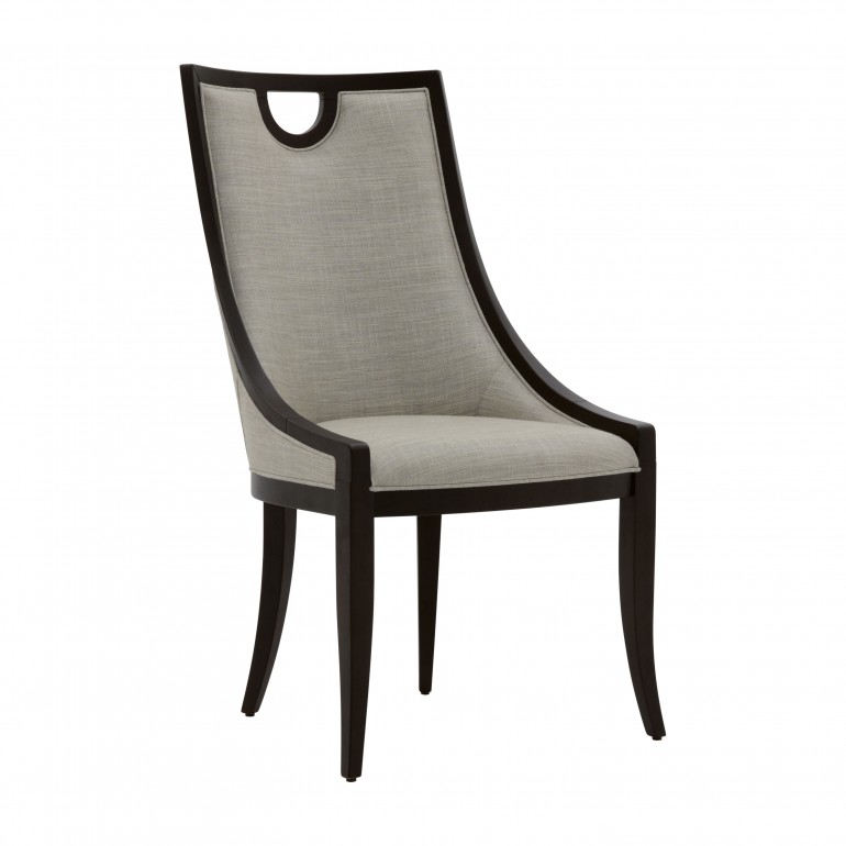 Classic dining chair Astra by Sevensedie -  beech wood frame -  fully upholstered back rest -  Polished in moka finish - upholstered in a grey color fabric 