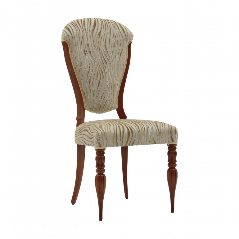 Classic chair Cremona by Sevensedie - elegant carved legs - polished in cherry finish - upholstered with silky stripe fabric