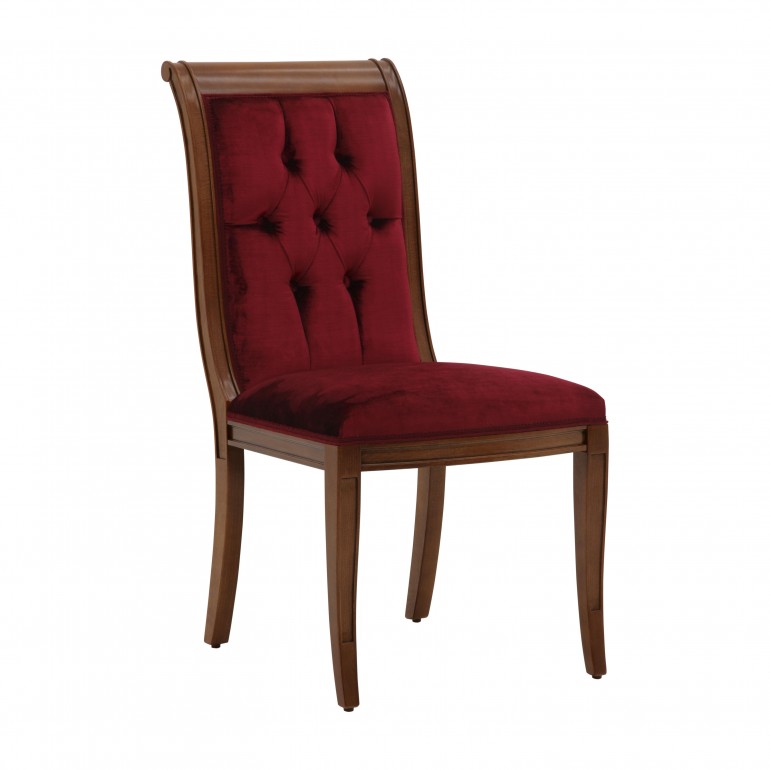 Classic replica chair Torino by Sevensedie, exquisite deep buttoned backrest, wood frame in walnut finish, upholstered in burgundy velvet 