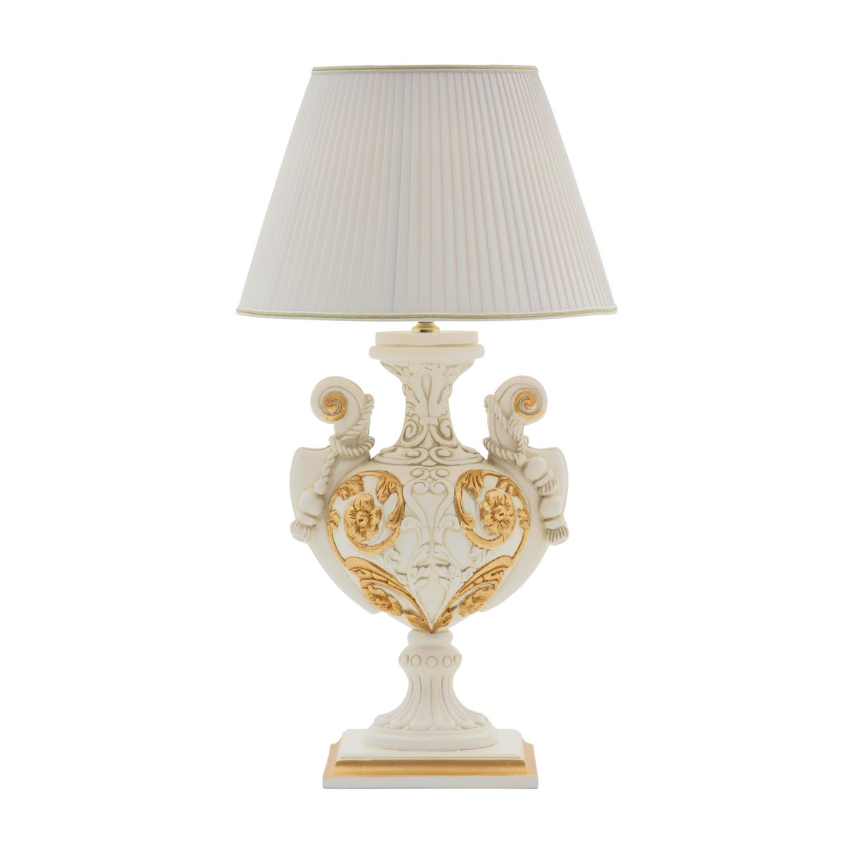 Italian lamp Salina in baroque style. Cream lampshade, wooden structure lacquered in antique walnut finish. Made in Italy by Sevensedie.