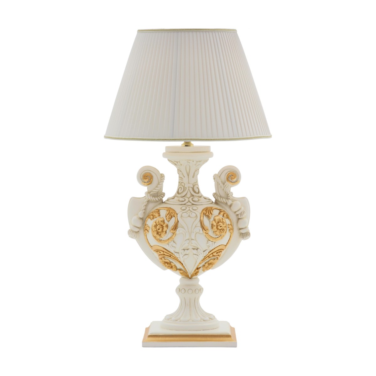 Italian lamp Salina in baroque style. Cream lampshade, wooden structure lacquered in antique walnut finish. Made in Italy by Sevensedie.