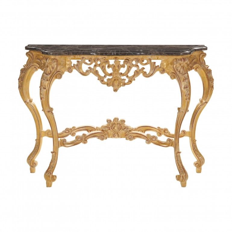baroque style wood and marble console table