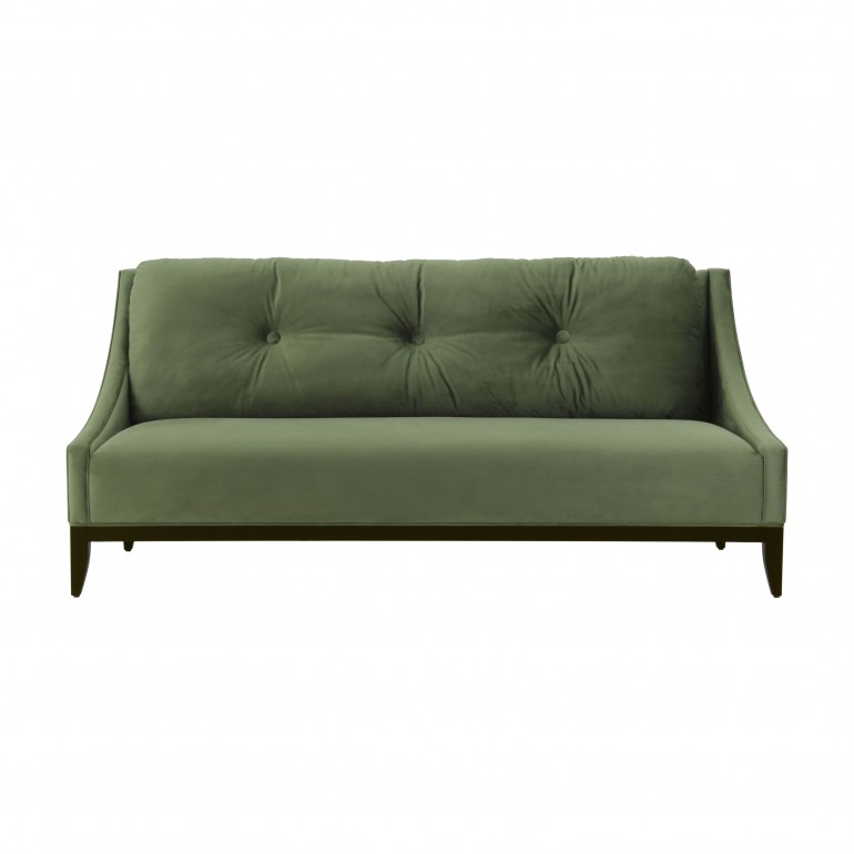 Contempoary Italian love seat in green velvet, 2 seater sofa with large back rest cushion 