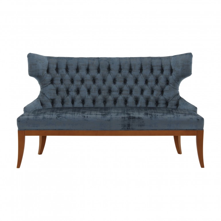 Italian 2 seater sofa, tufted back Love seat upholstered in crushed blue velvet