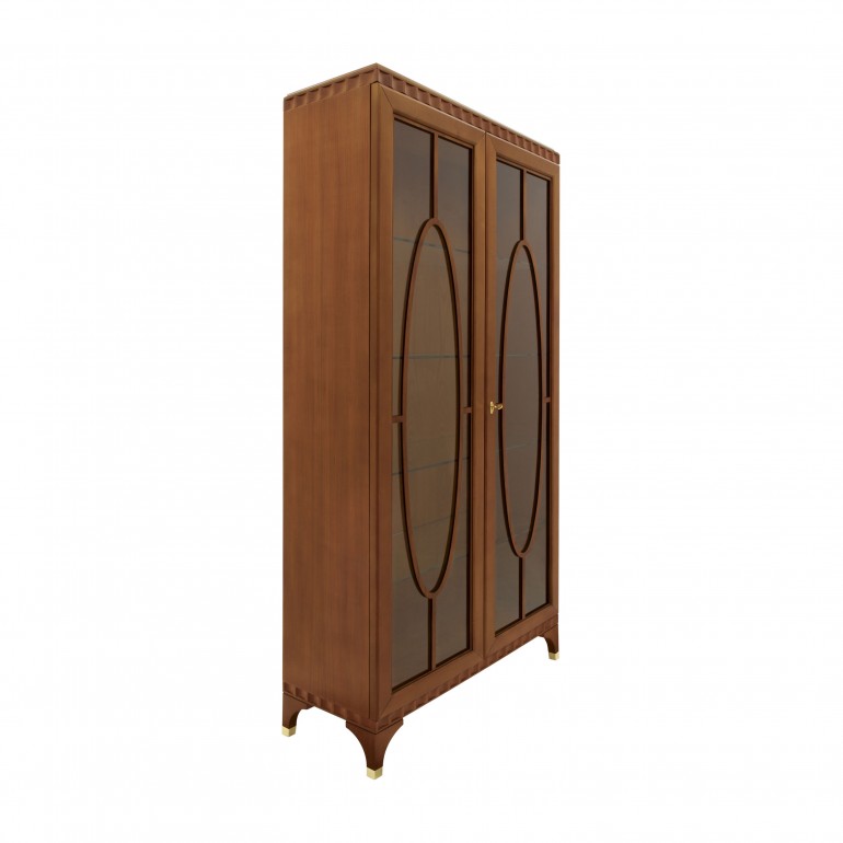 Italian 2 door display cabinet in cherry finish, with gold plated metal inserts, contemporary design 