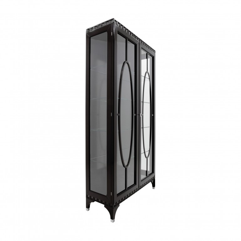 Contemporary 2 door glass case, Italian glass case in dark moka finish