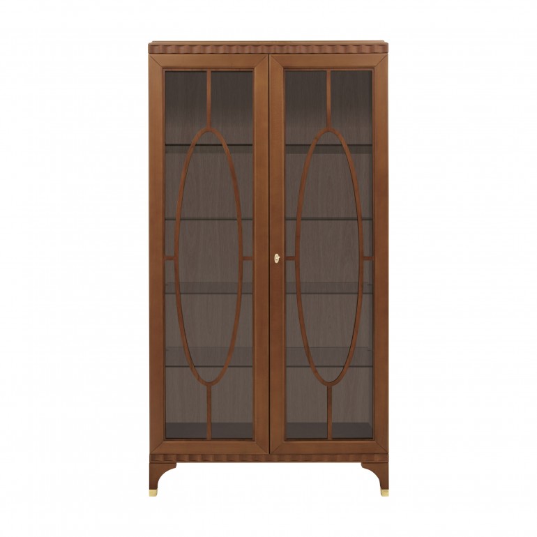 Italian 2 door display cabinet in cherry finish, with gold plated metal inserts, contemporary design 
