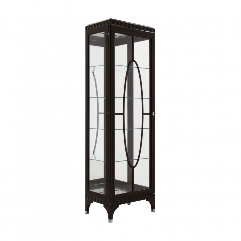 Italian 1 door glass cupboard, display cabinet with mirror back in contemporary style. Lacquered in dark moka finish