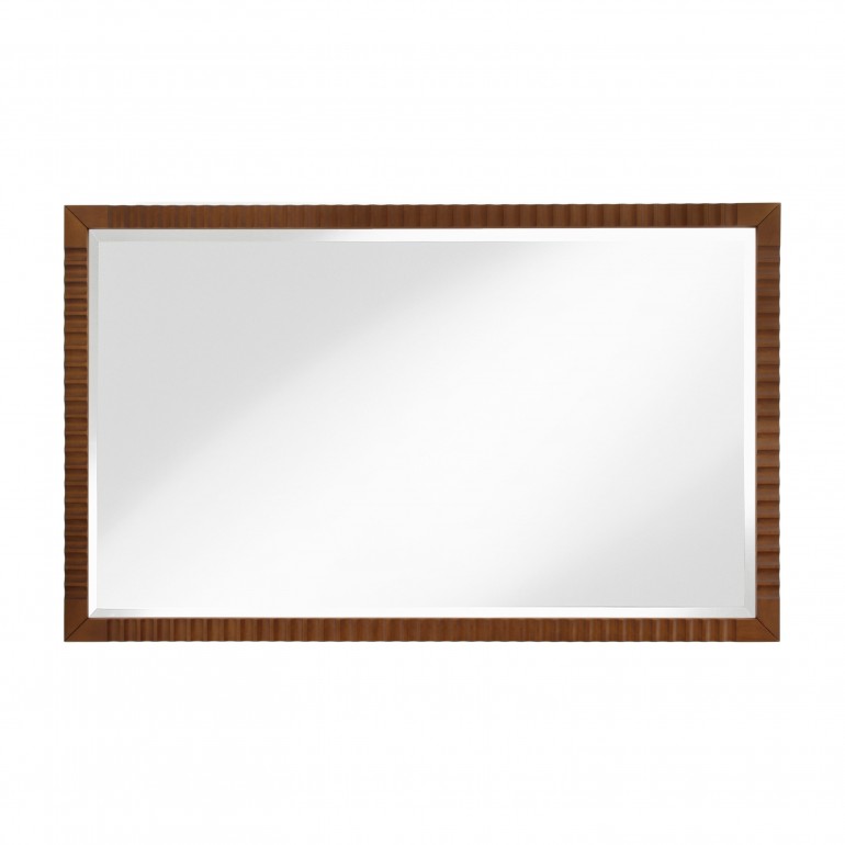 Italian contemporary mirror. Large rectangular mirror, bevelled edge mirror with cherry wood frame