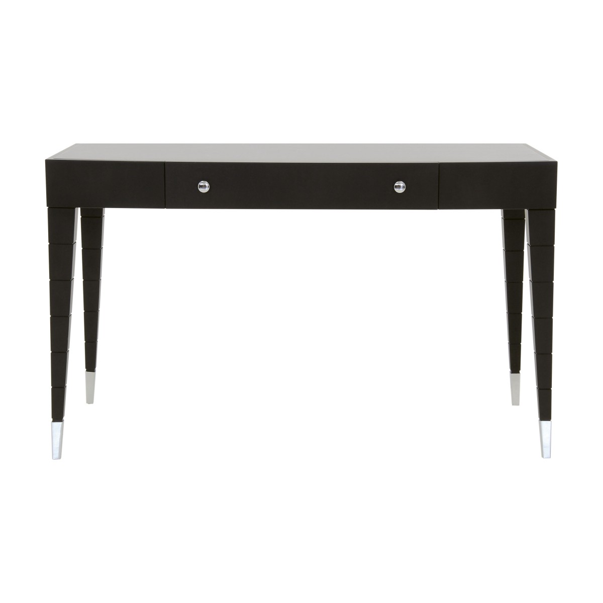 Contemporary Italian writing desk,1 drawer writing desk in wengè finish with chromed metal tip legs