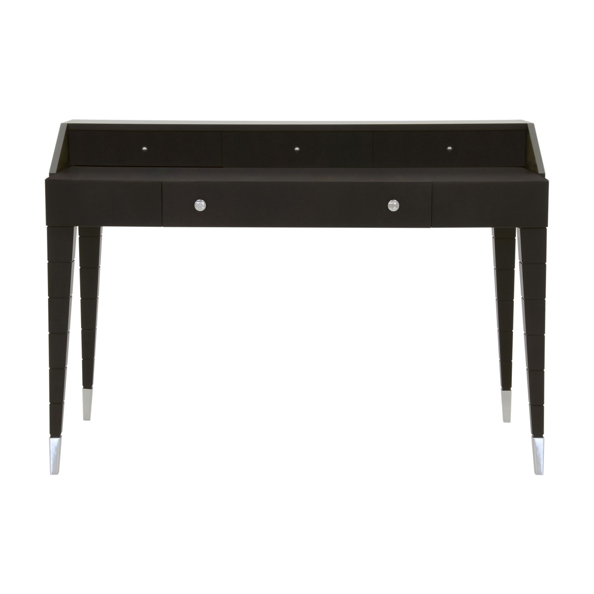 Italian contemporary writing desk with 4 drawers, writing desk in wengè finish with chromed metal tip legs
