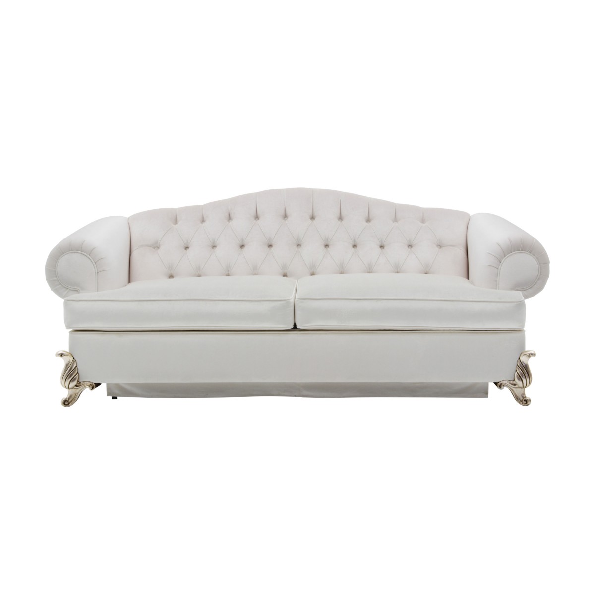 Classic Italian sleeper couch, 3 seater sofa with folding bed mechanism, white, convertible with revolving mechanism, double bed