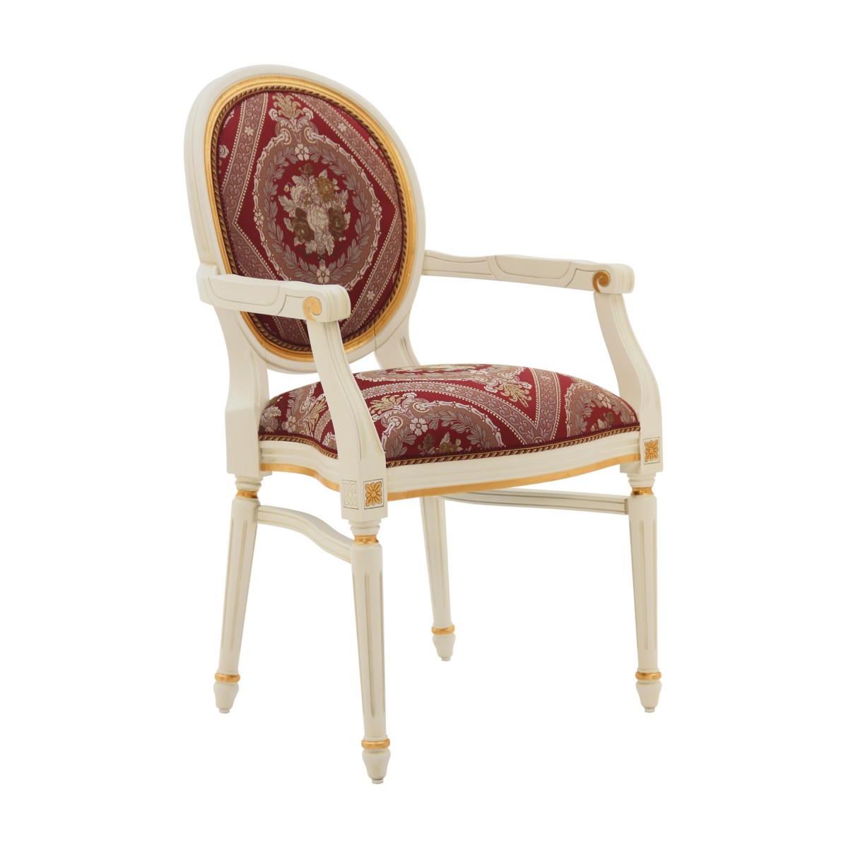 stackable chair with arms in Louis style XVI – elegant Louis XVI replica armchair made in Italy with beech wood frame and upholstered seat