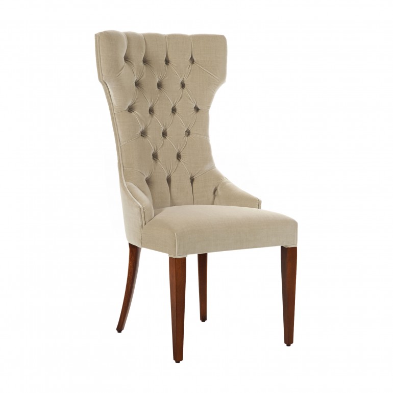 Restaurant chair Queen by Sevensedie -  beech wood frame -  tufted high back rest - Polished in a traditional cherry finish  - Upholstered with plain ice velvet 