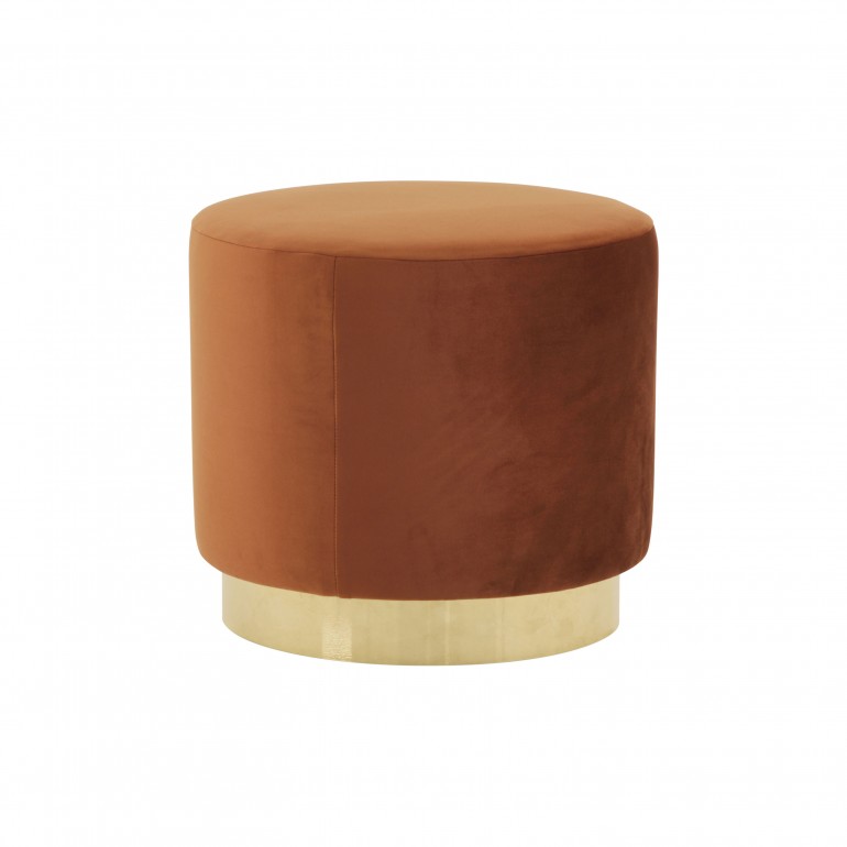 Moderm Italian cilinder pouff, fully upholstered with gold plated metal base