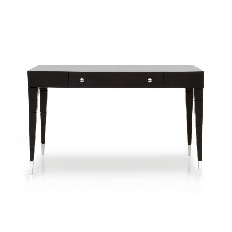 Contemporary Italian writing desk,1 drawer writing desk in wengè finish with chromed metal tip legs