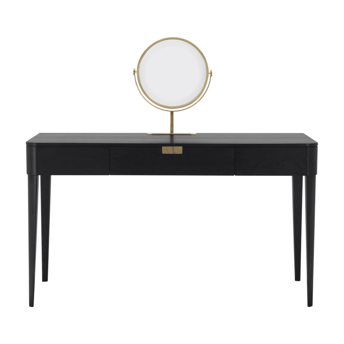 Modern Ash wood consolle, with gold plated round mirror