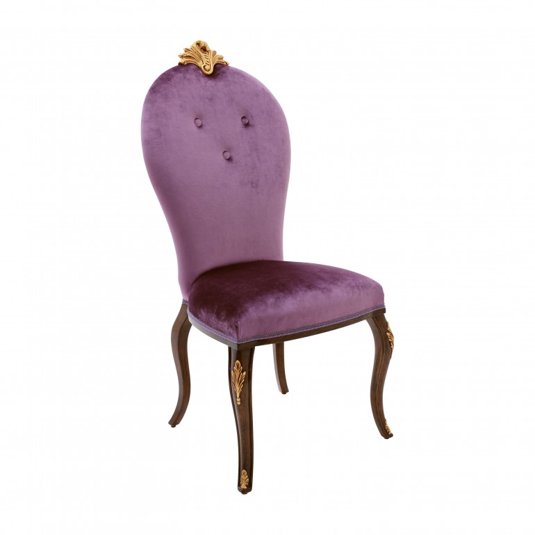 Classic replica chair Aster by Sevensedie - solid beech wood frame - upholstered comfortable back - lacquered in a vintage walnut finish with gold leaf details - upholstered in an exclusive velvet fabric