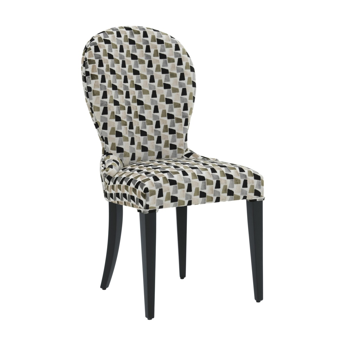 Contemporary replica chair Calipso by Sevensedie - solid beech wood frame -  fully upholstered back - upholstered in a soft grey velvet - legs lacquered in spring grey finish - trimmed with silver nails 