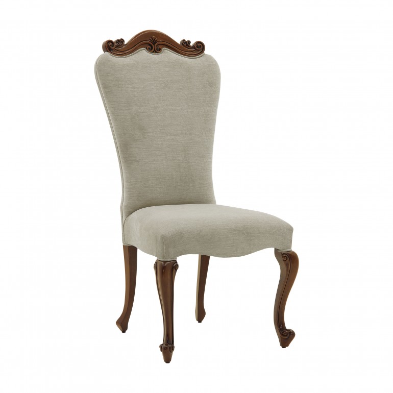 Italian hand carved dining chair Grazia by Sevensedie, classic chair, structure in walnut finish, upholstered in grey velvet