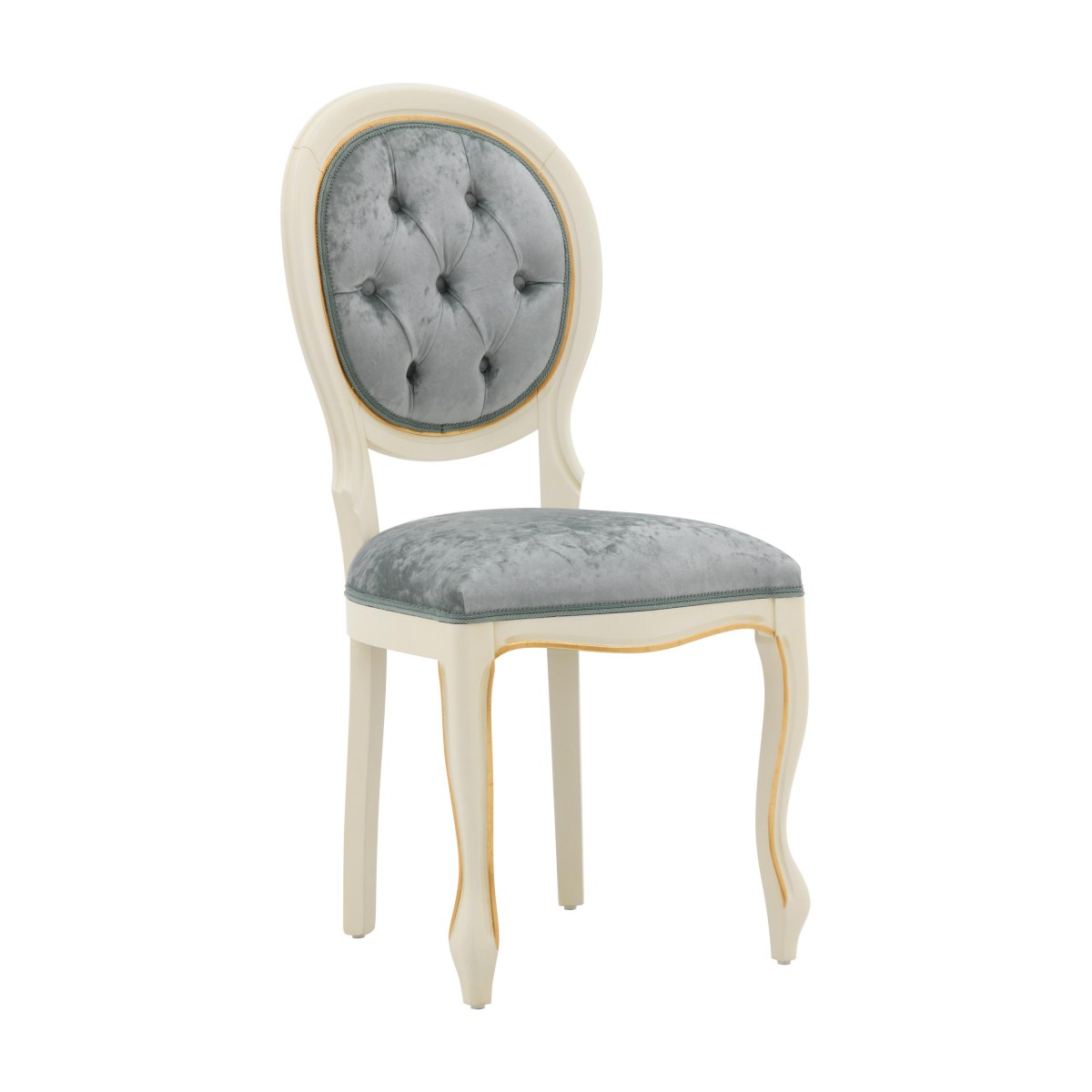 Classic replica Louis style chair Liberty by Sevensedie - beech wood frame - lacquered in white with gold leaf profiles -  upholstered in a soft light blue velvet