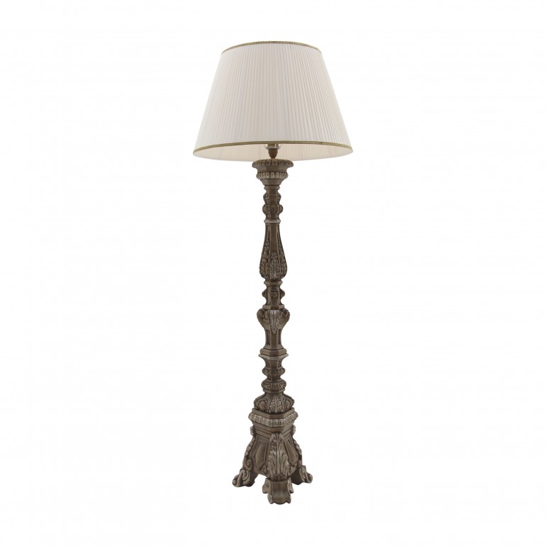 Italian lamp Salina in baroque style. Cream lampshade, wooden structure lacquered in antique walnut finish. Made in Italy by Sevensedie.