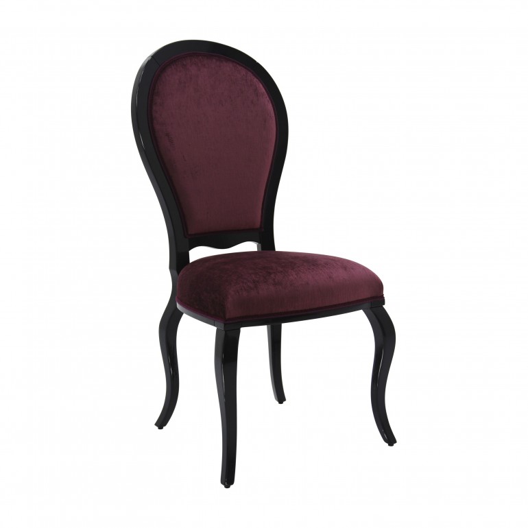 Contemporary Angel  restaurant chair by Sevensedie - solid beech wood structure - padded back - lacquered in a shiny black finish - upholstered with a purple velvet