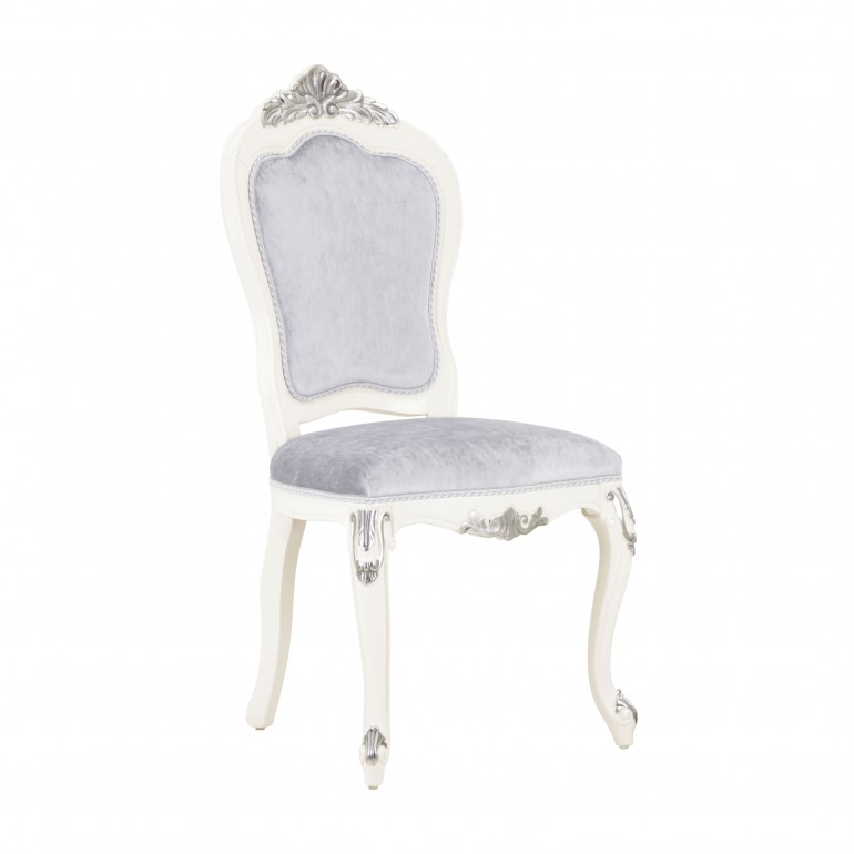 Classic chair Cresta by Sevensedie in baroque style - beech wood frame - Upholstery cream damask fabric 