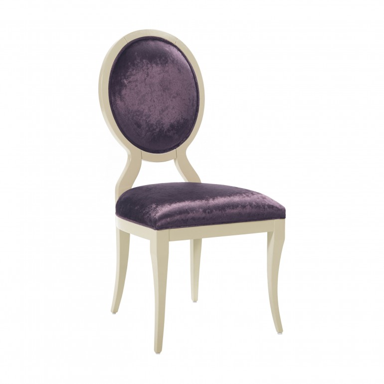 Contemporary dining chair Gaston by Sevensedie - Round padded back -  tufted outside back rest - structure polished in beige hi gloss finish 