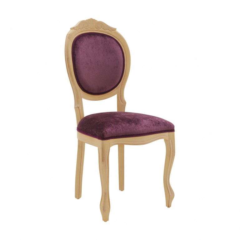 Restaurant chair Sabry in Louis style by Sevensedie - beech wood frame - lacquered in gold with white patina -  upholstered soft purple velvet